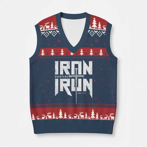 Iron Sharpens Iron V-Neck Knit Sweater Vest Christian Bible Scripture Gym Workout TS11 Navy Red Print Your Wear