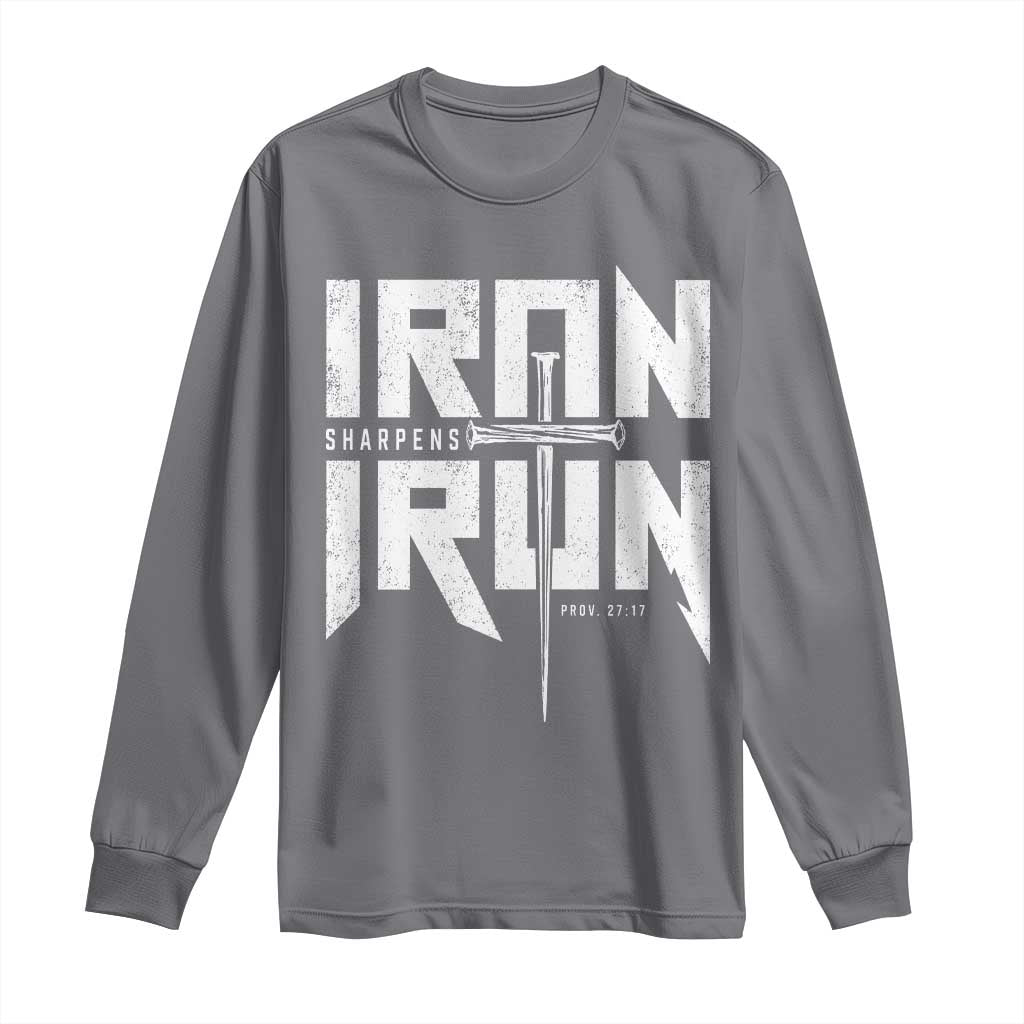 Iron Sharpens Iron Long Sleeve Shirt Christian Bible Scripture Gym Workout TS11 Charcoal Print Your Wear
