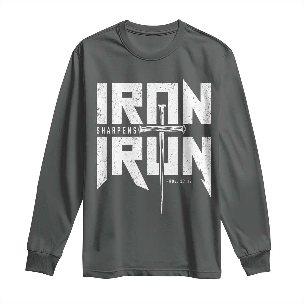Iron Sharpens Iron Long Sleeve Shirt Christian Bible Scripture Gym Workout TS11 Dark Heather Print Your Wear