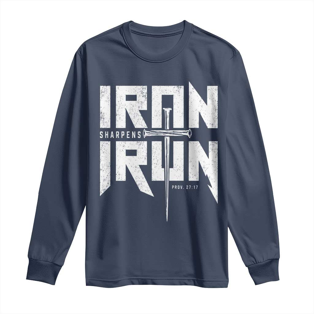 Iron Sharpens Iron Long Sleeve Shirt Christian Bible Scripture Gym Workout TS11 Navy Print Your Wear