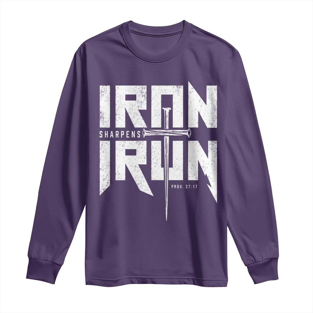 Iron Sharpens Iron Long Sleeve Shirt Christian Bible Scripture Gym Workout TS11 Purple Print Your Wear
