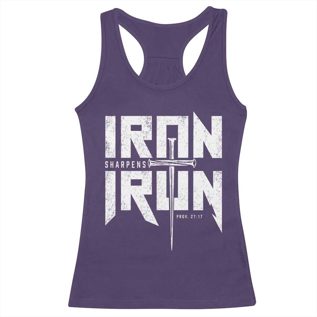 Iron Sharpens Iron Racerback Tank Top Christian Bible Scripture Gym Workout TS11 Purple Print Your Wear