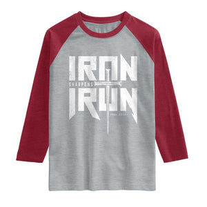 Iron Sharpens Iron Raglan Shirt Christian Bible Scripture Gym Workout TS11 Heather Gray Heather Red Print Your Wear