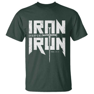 Iron Sharpens Iron T Shirt Christian Bible Scripture Gym Workout TS11 Dark Forest Green Print Your Wear