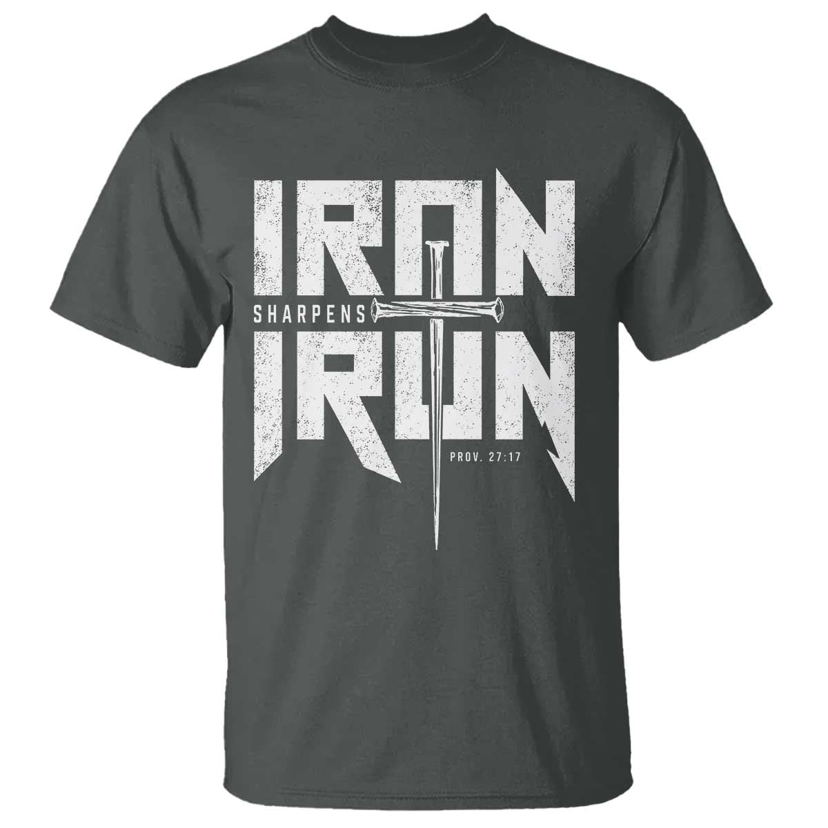 Iron Sharpens Iron T Shirt Christian Bible Scripture Gym Workout TS11 Dark Heather Print Your Wear