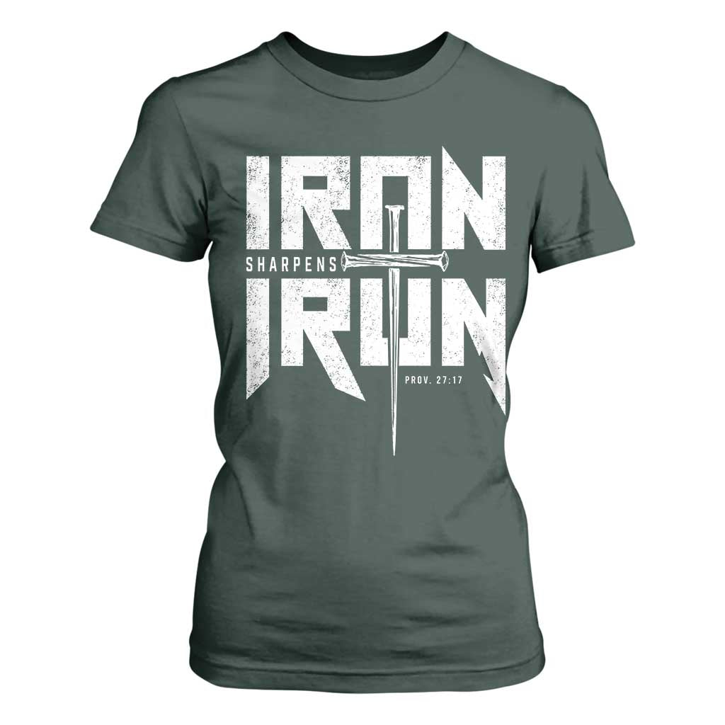 Iron Sharpens Iron T Shirt For Women Christian Bible Scripture Gym Workout TS11 Dark Forest Green Print Your Wear