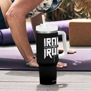 Iron Sharpens Iron Tumbler With Handle Christian Bible Scripture Gym Workout TS11 Print Your Wear