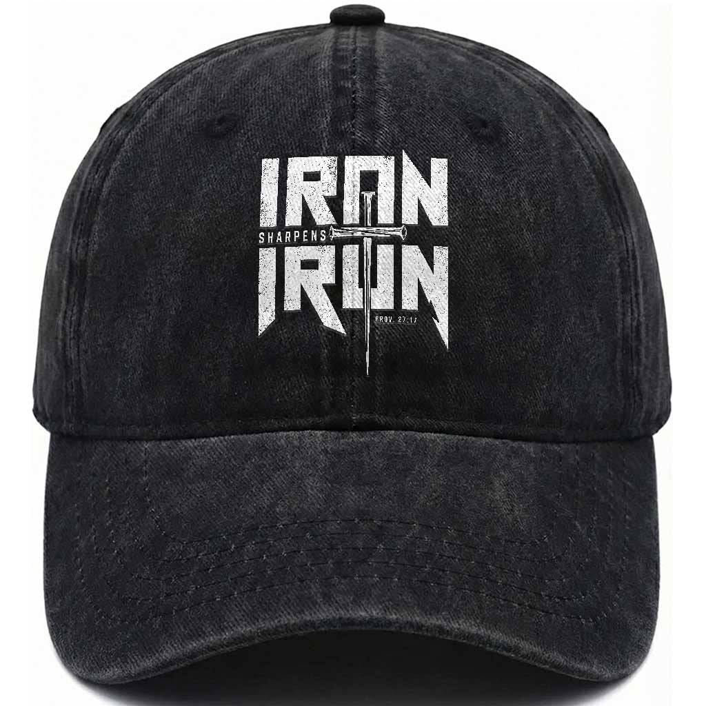 Iron Sharpens Iron Washed Cotton Baseball Cap Christian Bible Scripture Gym Workout TS11 Print Your Wear