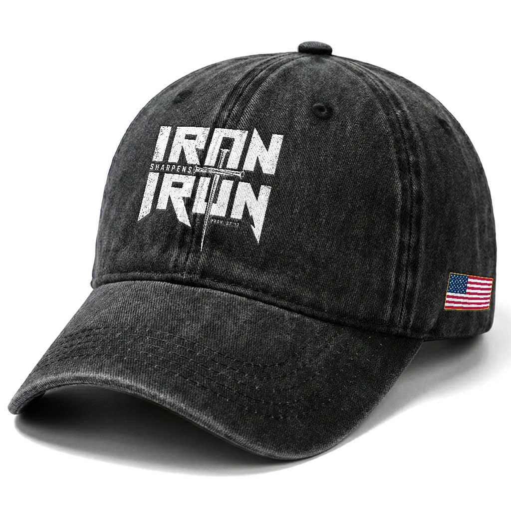 Iron Sharpens Iron Washed Cotton Baseball Cap Christian Bible Scripture Gym Workout TS11 Print Your Wear