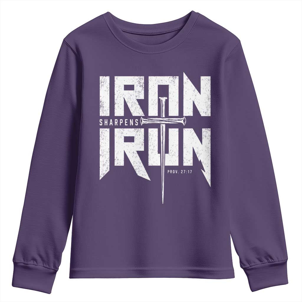 Iron Sharpens Iron Youth Sweatshirt Christian Bible Scripture Gym Workout TS11 Purple Print Your Wear