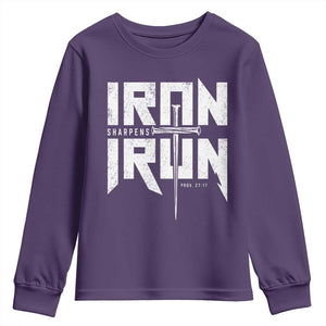 Iron Sharpens Iron Youth Sweatshirt Christian Bible Scripture Gym Workout TS11 Purple Print Your Wear