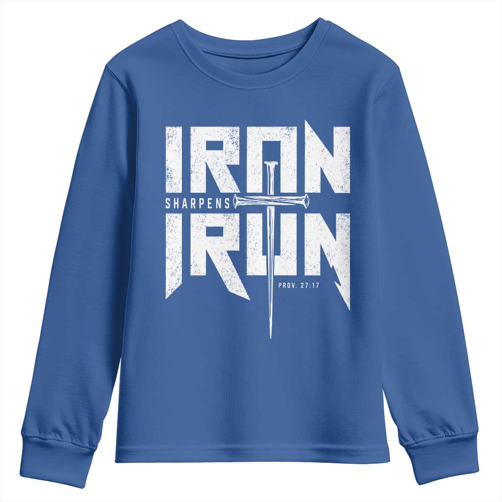 Iron Sharpens Iron Youth Sweatshirt Christian Bible Scripture Gym Workout TS11 Royal Blue Print Your Wear