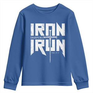 Iron Sharpens Iron Youth Sweatshirt Christian Bible Scripture Gym Workout TS11 Royal Blue Print Your Wear