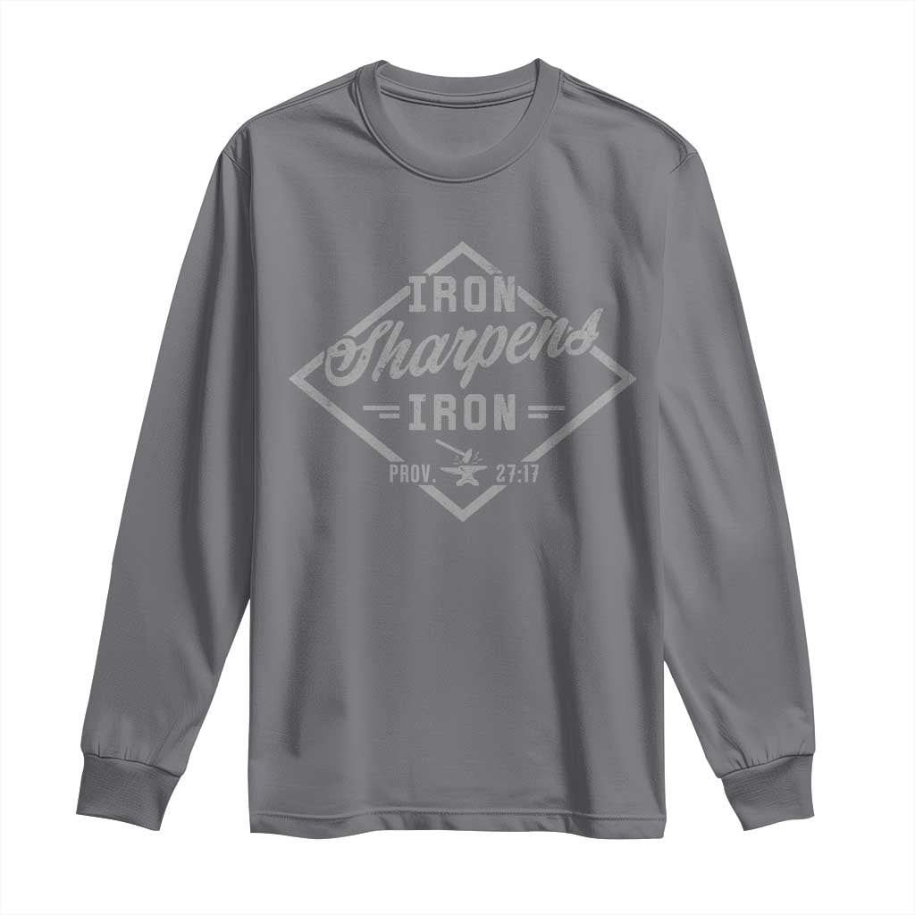 Iron Sharpens Iron Long Sleeve Shirt Christian Faith Scripture Nail Jesus Cross TS11 Charcoal Print Your Wear