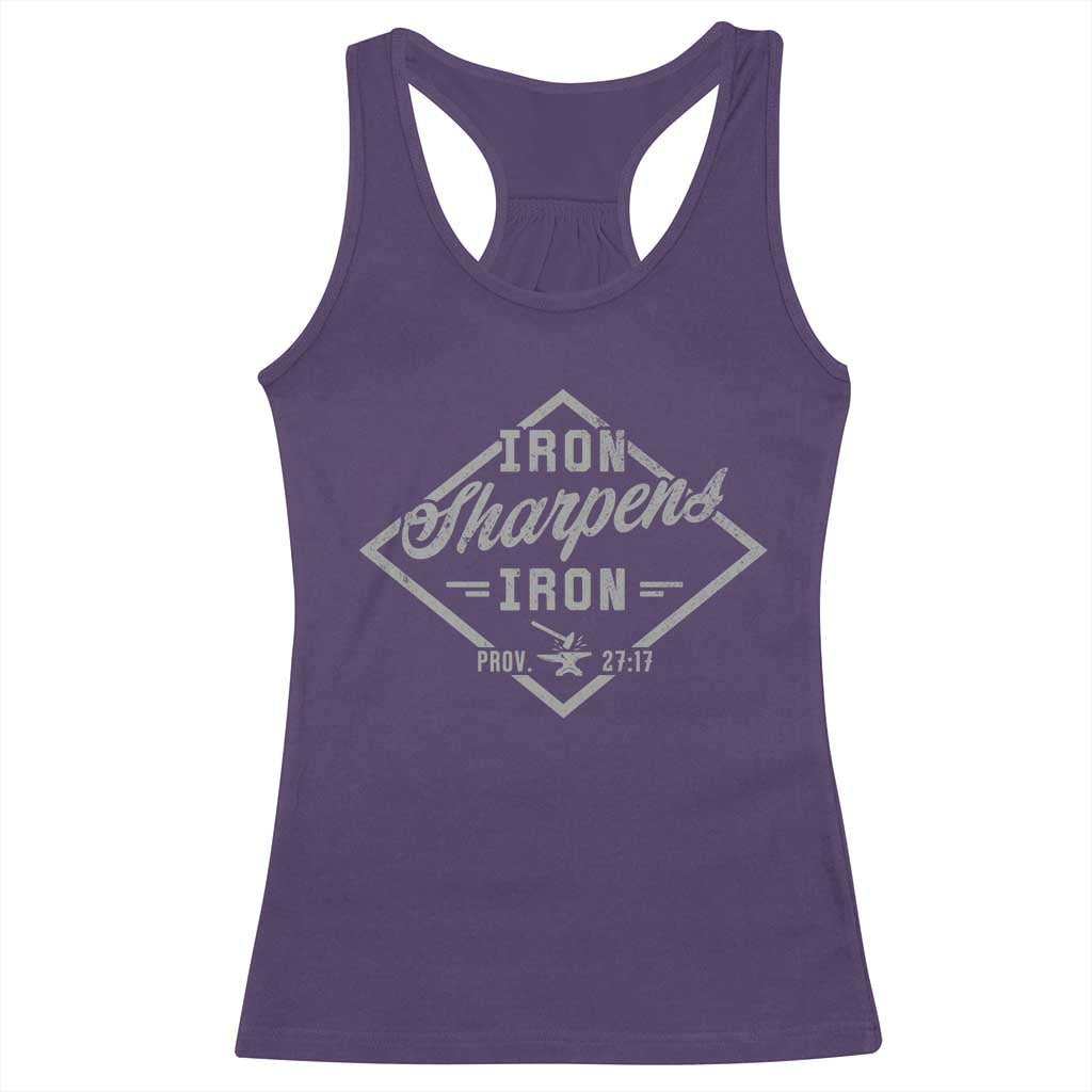 Iron Sharpens Iron Racerback Tank Top Christian Faith Scripture Nail Jesus Cross TS11 Purple Print Your Wear