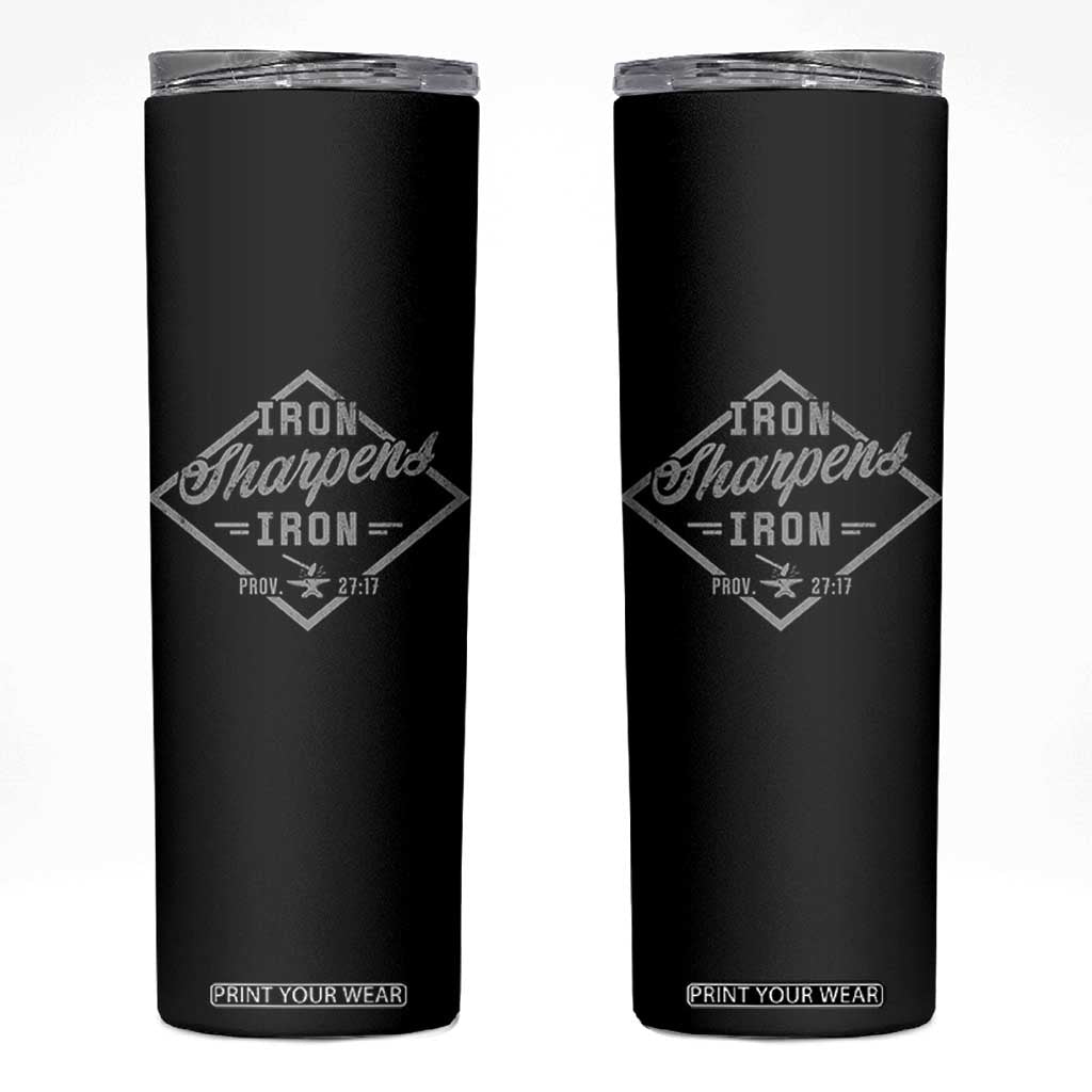 Iron Sharpens Iron Skinny Tumbler Christian Faith Scripture Nail Jesus Cross TS11 Black Print Your Wear