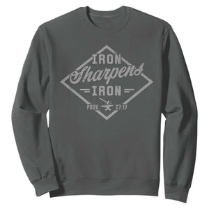 Iron Sharpens Iron Sweatshirt Christian Faith Scripture Nail Jesus Cross TS11 Dark Heather Print Your Wear