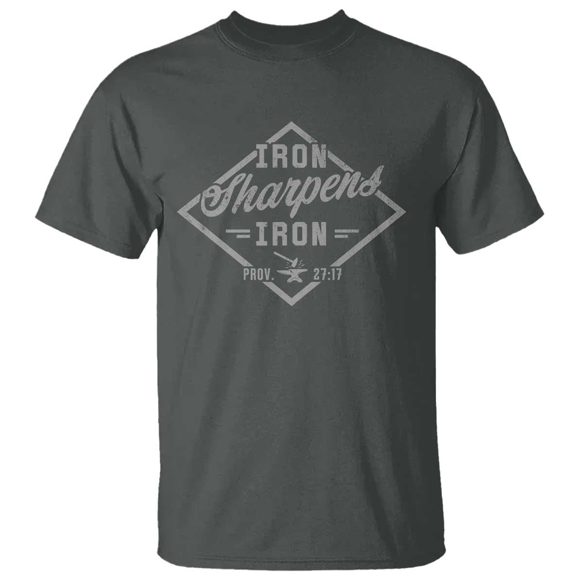 Iron Sharpens Iron T Shirt Christian Faith Scripture Nail Jesus Cross TS11 Dark Heather Print Your Wear