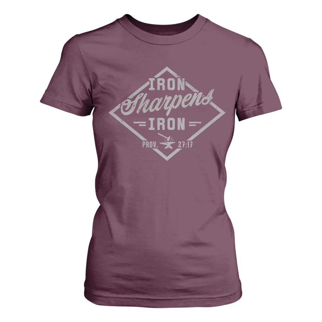 Iron Sharpens Iron T Shirt For Women Christian Faith Scripture Nail Jesus Cross TS11 Maroon Print Your Wear