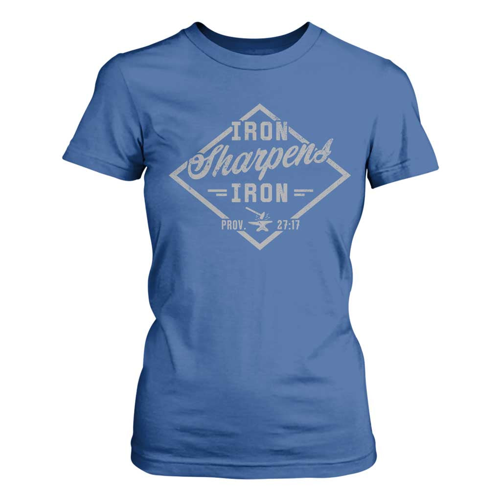 Iron Sharpens Iron T Shirt For Women Christian Faith Scripture Nail Jesus Cross TS11 Royal Blue Print Your Wear