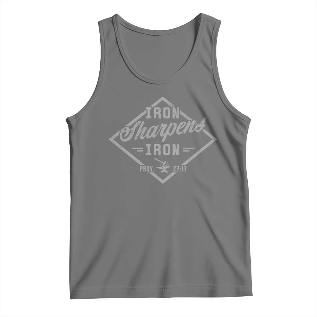 Iron Sharpens Iron Tank Top Christian Faith Scripture Nail Jesus Cross TS11 Black Heather Print Your Wear
