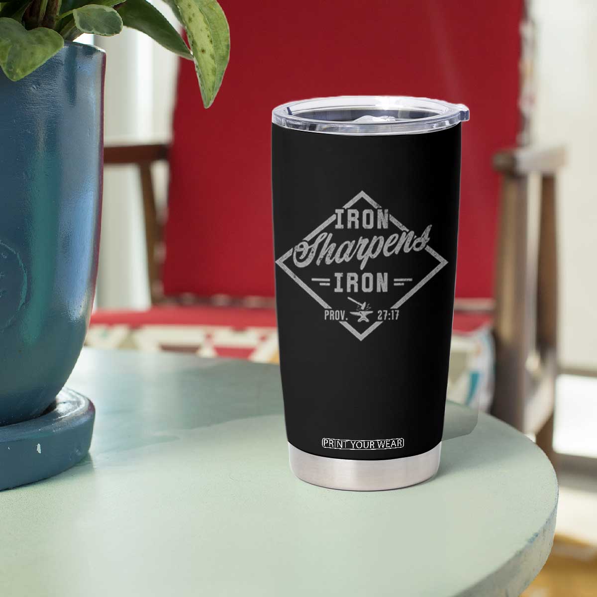 Iron Sharpens Iron Tumbler Cup Christian Faith Scripture Nail Jesus Cross TS11 Print Your Wear