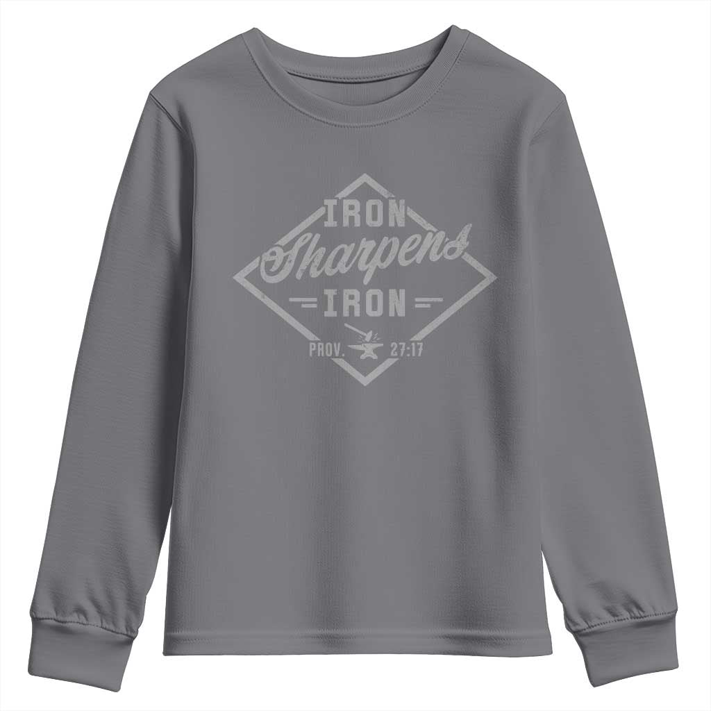 Iron Sharpens Iron Youth Sweatshirt Christian Faith Scripture Nail Jesus Cross TS11 Charcoal Print Your Wear