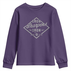 Iron Sharpens Iron Youth Sweatshirt Christian Faith Scripture Nail Jesus Cross TS11 Purple Print Your Wear
