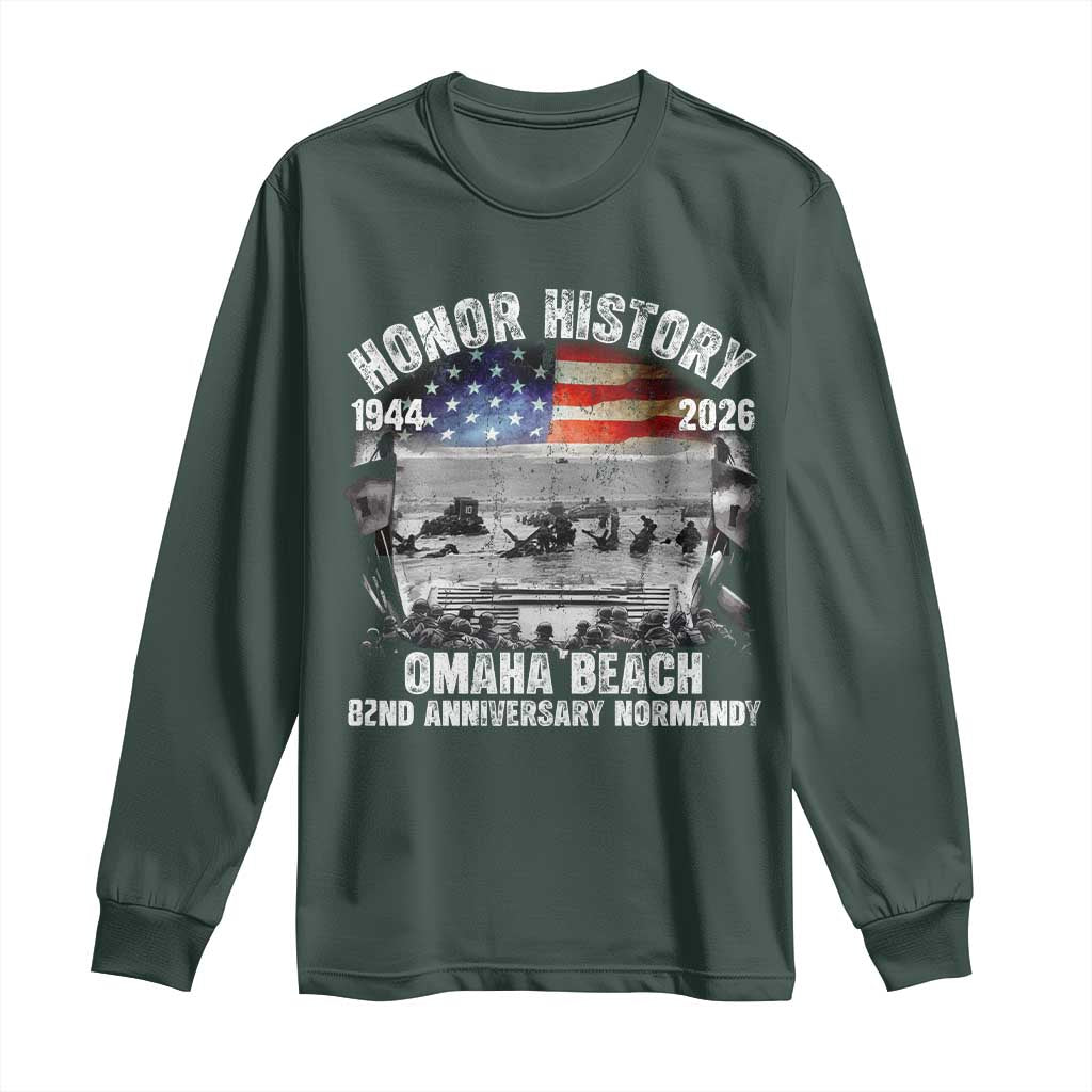 Omaha Beach D Day Long Sleeve Shirt 82nd Anniversary Honor History Normandy WWII TS11 Dark Forest Green Print Your Wear