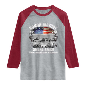 Omaha Beach D Day Raglan Shirt 82nd Anniversary Honor History Normandy WWII TS11 Heather Gray Heather Red Print Your Wear