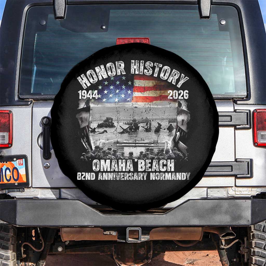 Omaha Beach D Day Spare Tire Cover 82nd Anniversary Honor History Normandy WWII TS11 No hole Black Print Your Wear