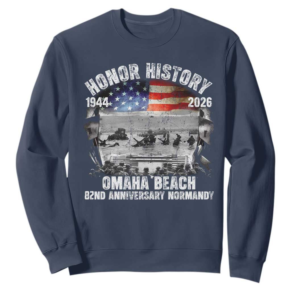 Omaha Beach D Day Sweatshirt 82nd Anniversary Honor History Normandy WWII TS11 Navy Print Your Wear