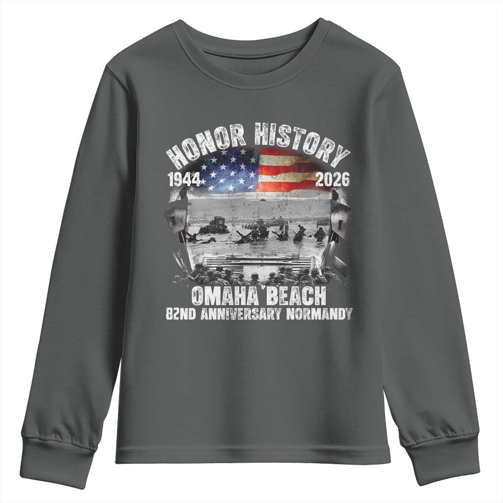 Omaha Beach D Day Youth Sweatshirt 82nd Anniversary Honor History Normandy WWII TS11 Dark Heather Print Your Wear