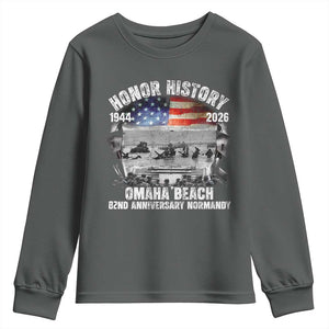 Omaha Beach D Day Youth Sweatshirt 82nd Anniversary Honor History Normandy WWII TS11 Dark Heather Print Your Wear