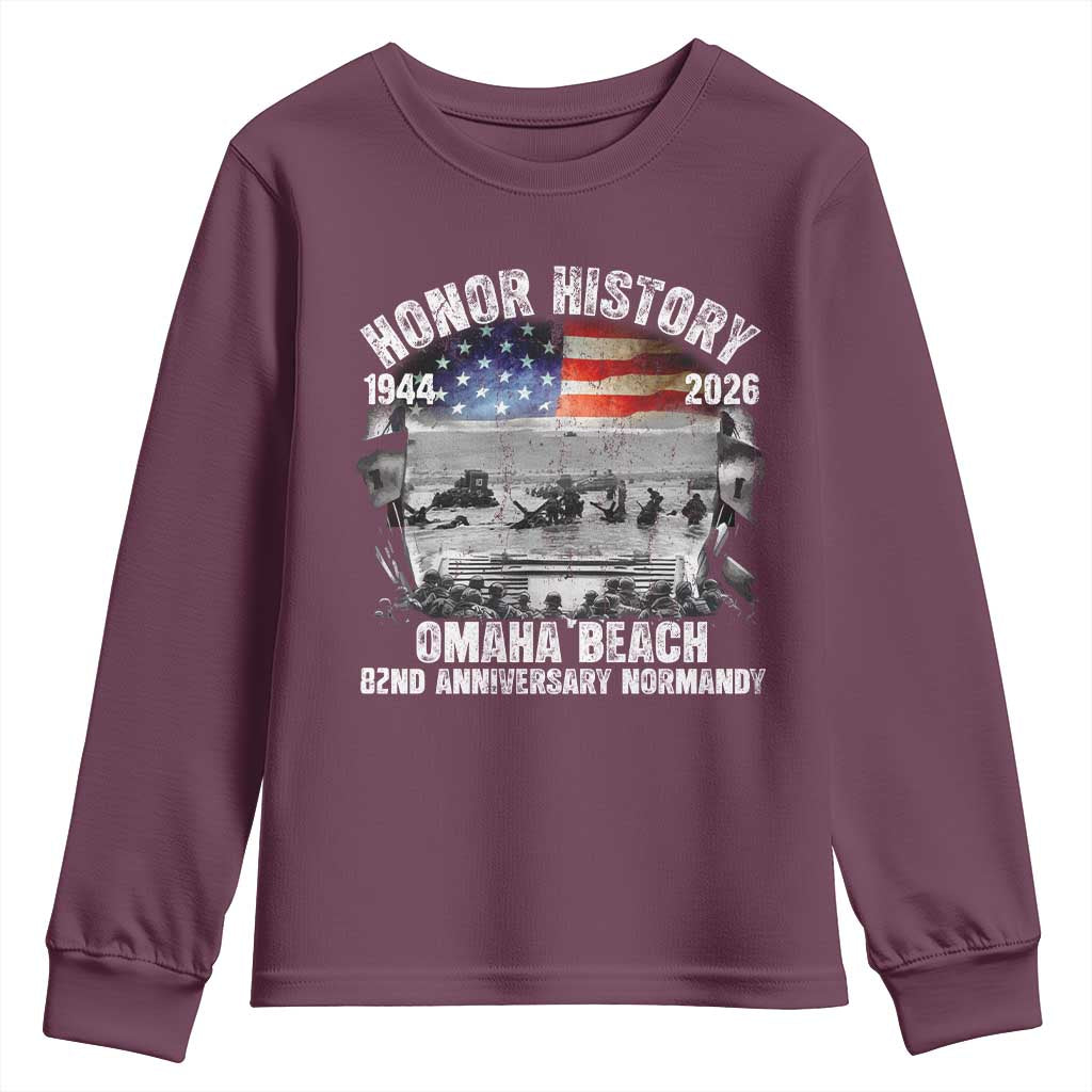 Omaha Beach D Day Youth Sweatshirt 82nd Anniversary Honor History Normandy WWII TS11 Maroon Print Your Wear