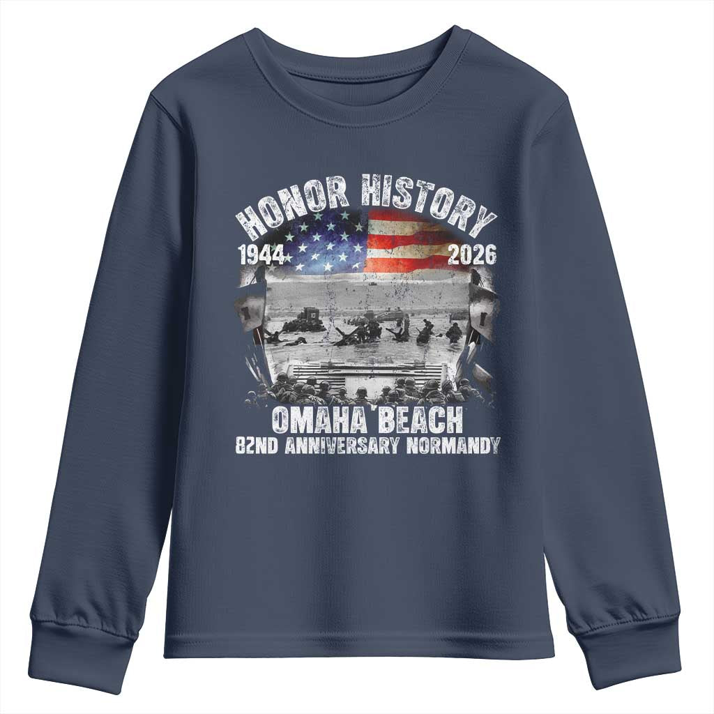 Omaha Beach D Day Youth Sweatshirt 82nd Anniversary Honor History Normandy WWII TS11 Navy Print Your Wear