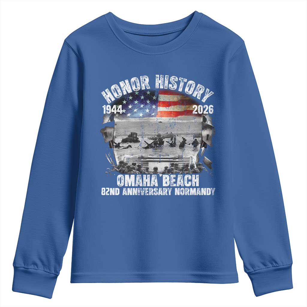 Omaha Beach D Day Youth Sweatshirt 82nd Anniversary Honor History Normandy WWII TS11 Royal Blue Print Your Wear