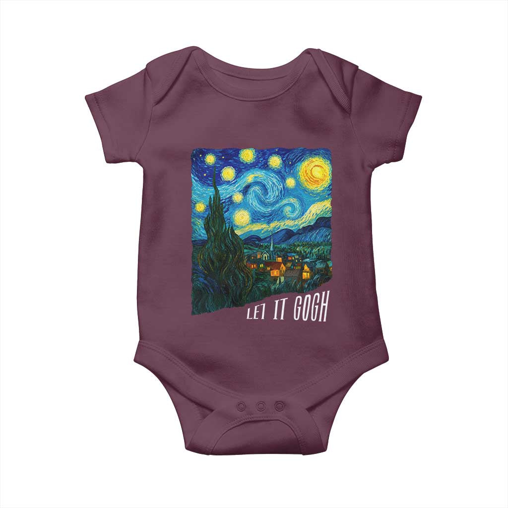Let It Gogh Funny Vincent Van Gogh Baby Onesie Starry Night Design Art Lover TS11 Maroon Print Your Wear
