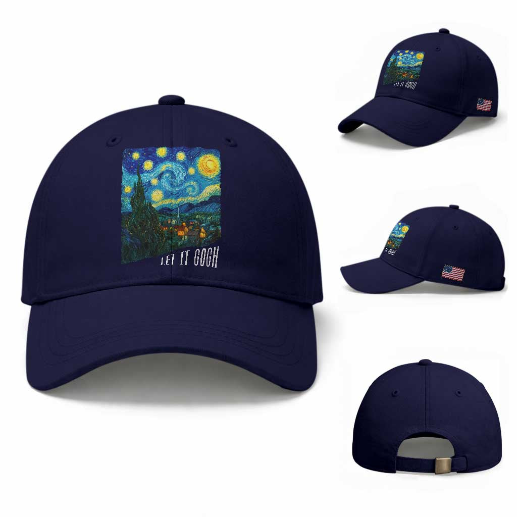 Let It Gogh Funny Vincent Van Gogh Baseball Cap Starry Night Design Art Lover TS11 Baseball Cap Universal Fit Dark Blue Print Your Wear