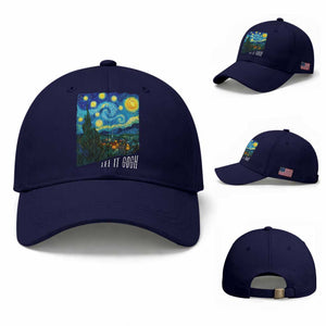 Let It Gogh Funny Vincent Van Gogh Baseball Cap Starry Night Design Art Lover TS11 Baseball Cap Universal Fit Dark Blue Print Your Wear