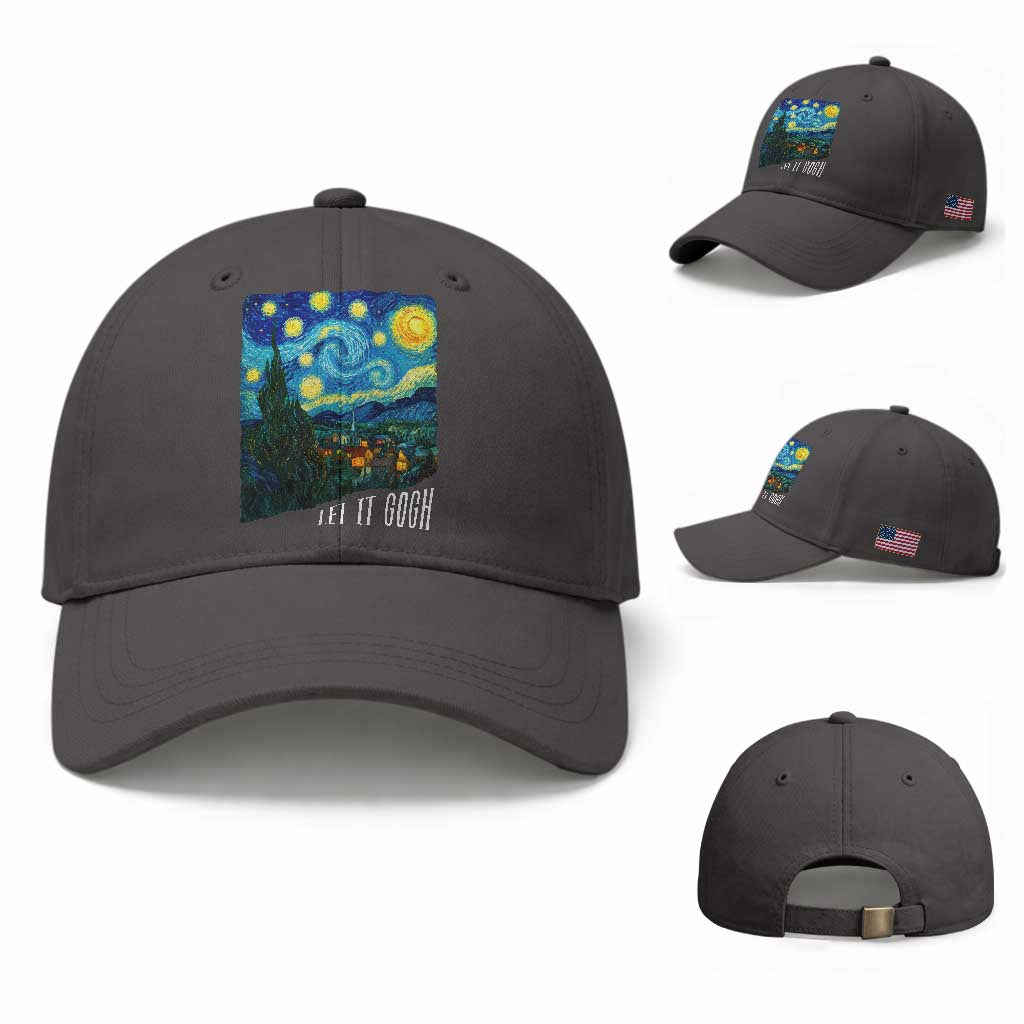 Let It Gogh Funny Vincent Van Gogh Baseball Cap Starry Night Design Art Lover TS11 Baseball Cap Universal Fit Dark Gray Print Your Wear