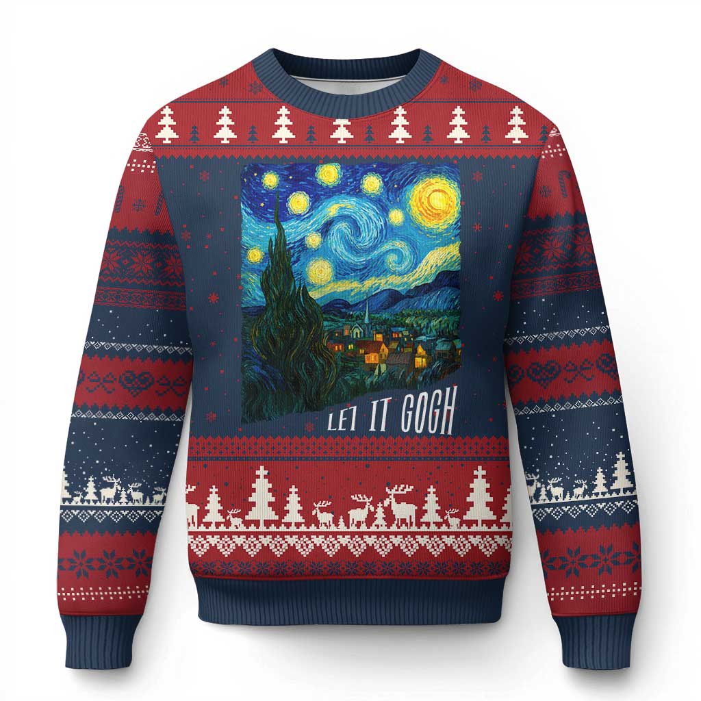Let It Gogh Funny Vincent Van Gogh Ugly Christmas Sweater Starry Night Design Art Lover TS11 Navy Red Print Your Wear