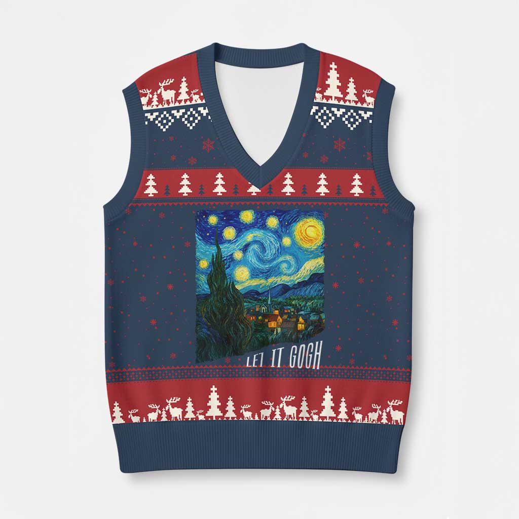 Let It Gogh Funny Vincent Van Gogh V-Neck Knit Sweater Vest Starry Night Design Art Lover TS11 Navy Red Print Your Wear