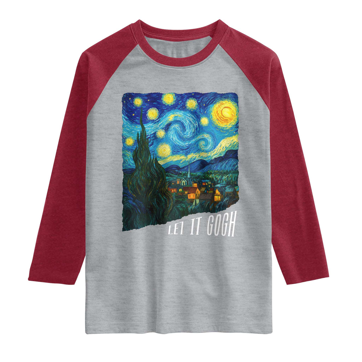 Let It Gogh Funny Vincent Van Gogh Raglan Shirt Starry Night Design Art Lover TS11 Heather Gray Heather Red Print Your Wear