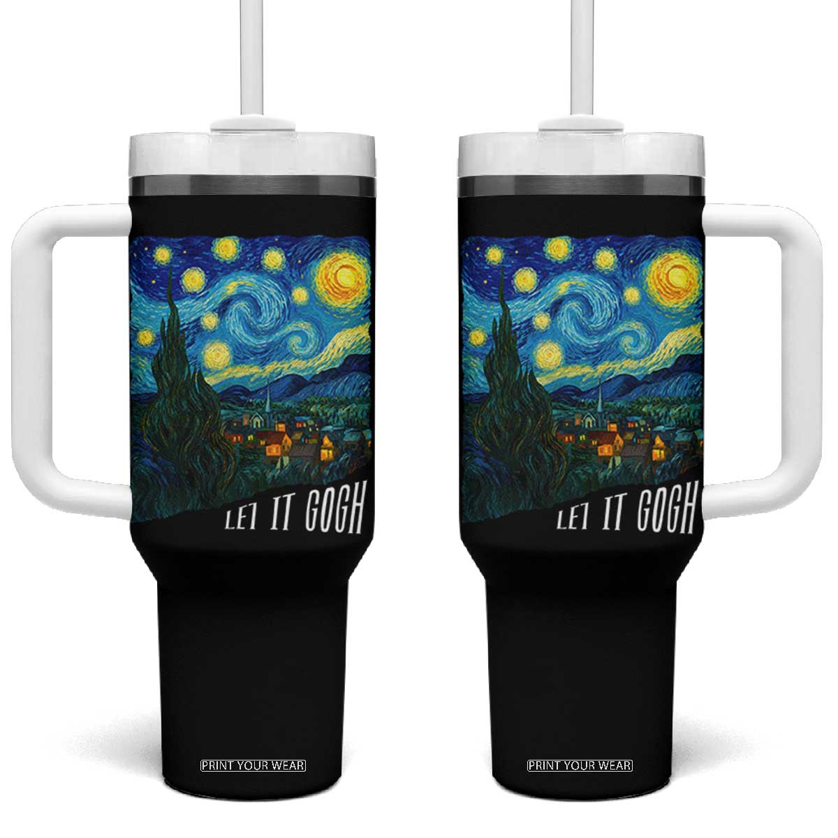 Let It Gogh Funny Vincent Van Gogh Tumbler With Handle Starry Night Design Art Lover TS11 One Size: 40 oz Black Print Your Wear