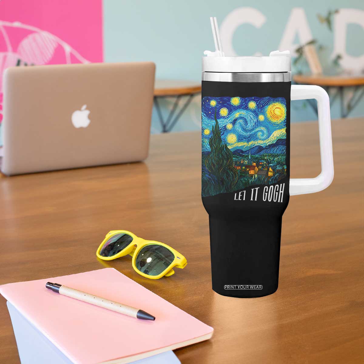 Let It Gogh Funny Vincent Van Gogh Tumbler With Handle Starry Night Design Art Lover TS11 Print Your Wear