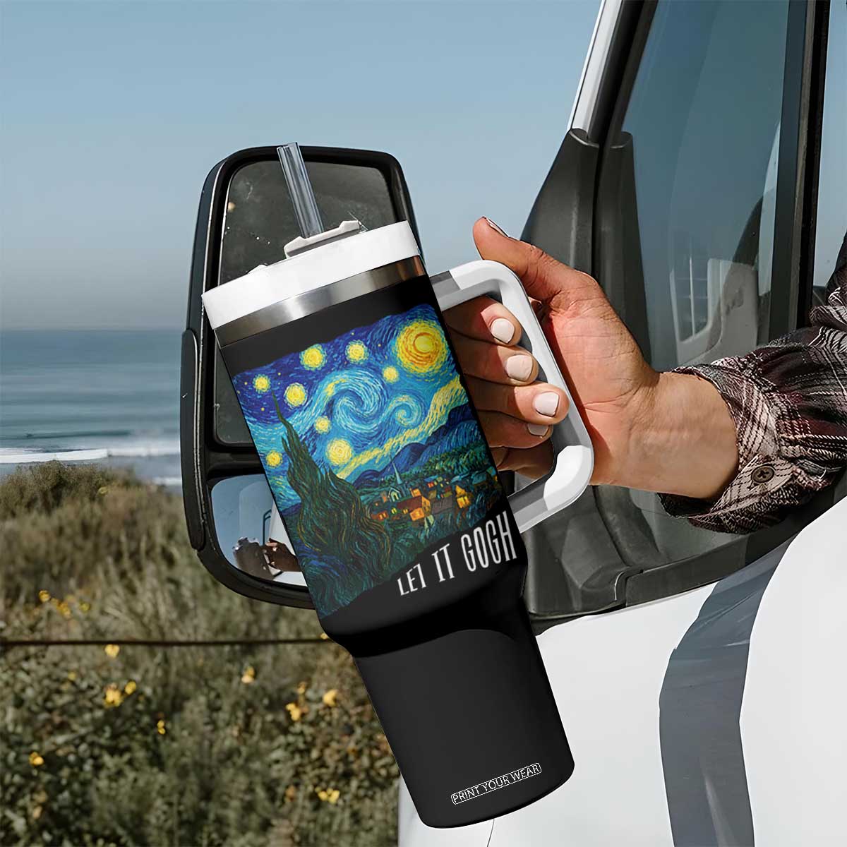 Let It Gogh Funny Vincent Van Gogh Tumbler With Handle Starry Night Design Art Lover TS11 Print Your Wear