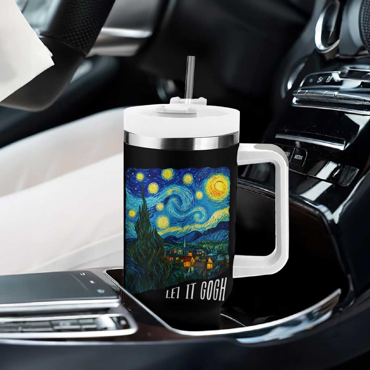 Let It Gogh Funny Vincent Van Gogh Tumbler With Handle Starry Night Design Art Lover TS11 Print Your Wear