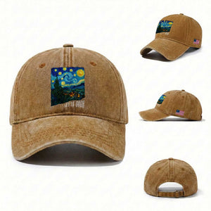 Let It Gogh Funny Vincent Van Gogh Washed Cotton Baseball Cap Starry Night Design Art Lover TS11 Washed Cap Universal Fit Yellow Ochre Print Your Wear