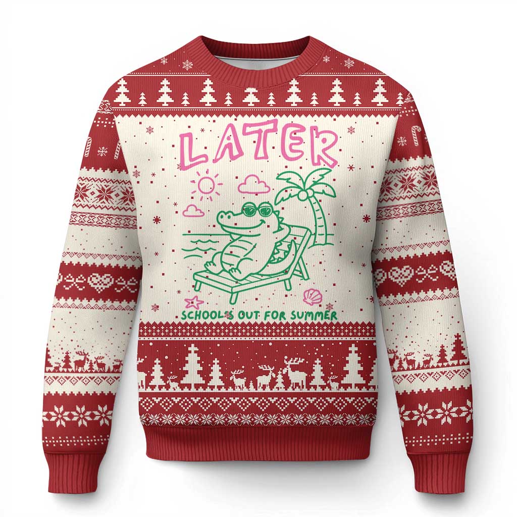 Later Gator School's Out for Summer Ugly Christmas Sweater Funny Last Day of School TS11 Beige Red Print Your Wear